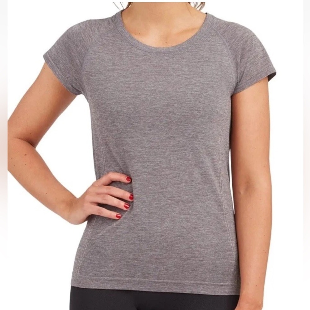 Spanx Women's Active Lamn Seamless Short Sleeve T-Shirt Heather Charcoal Size XS